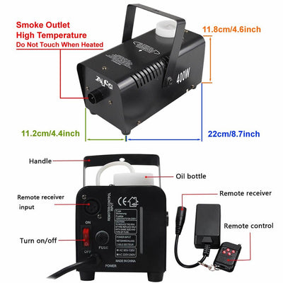 400W Remote Controller Fog Generator Machine -Laser Lights -Rave Mates