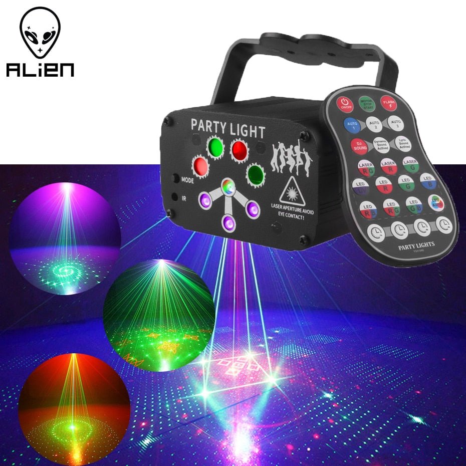 ALIEN RGB Mini DJ Disco Laser Light Projector USB Rechargeable LED UV Sound -Laser Lights -Rave Mates