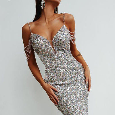 Silver Sequin Dress - Going Out Dresses - Rave Mates