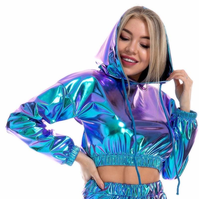 Cropped Holographic Hoddie -Women's Rave Outfits -Rave Mates