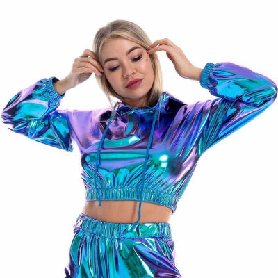 Cropped Holographic Hoddie -Women's Rave Outfits -Rave Mates