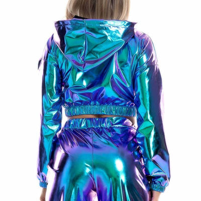 Cropped Holographic Hoddie -Women's Rave Outfits -Rave Mates