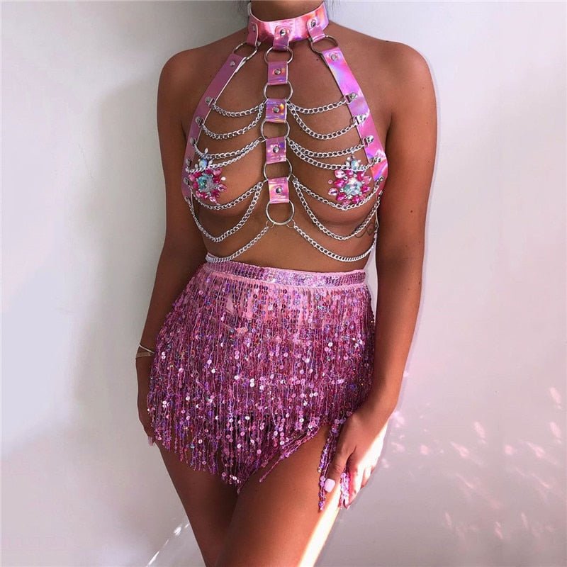 Eye-catching Shiny Two Piece Festival Outfit -Women's Rave Outfits -Rave Mates