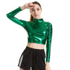 Liquid Metallic Long Sleeve Crop Top -Crop Top -Rave Mates