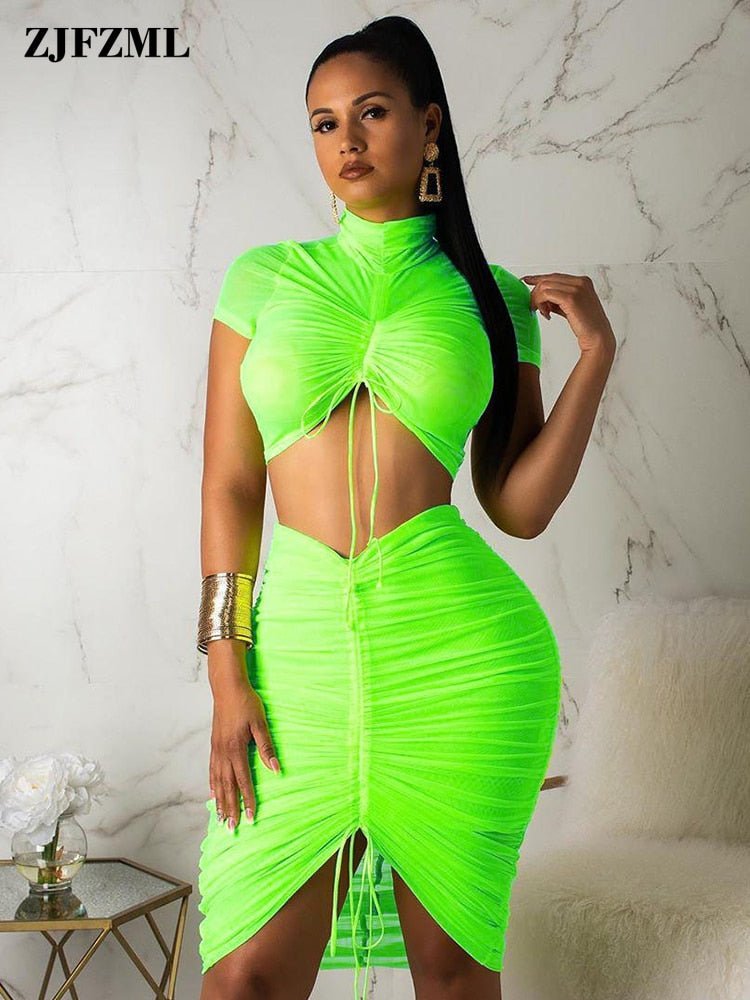 Neon Green Yellow Sexy Two Piece Set -Rave Outfit Two-Piece Set -Rave Mates