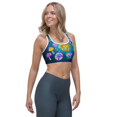 Rave Sports Bra with Magic Mushrooms Motive -Rave Bra -Rave Mates