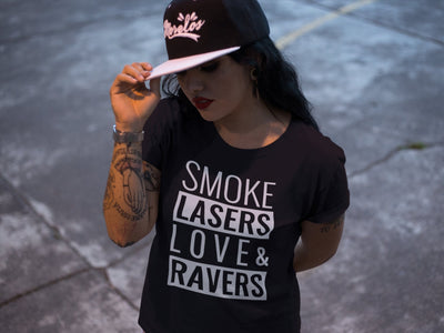 SMOKE LASERS LOVE & RAVERS Rave T-shirt -Rave T-shirts Voor Mannen & Vrouwen -Rave Mates