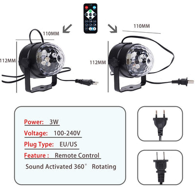 Geluid Geactiveerde Roterende Disco Bal DJ Feestverlichting 3W 3 LED -Laserlichten -Rave Mates