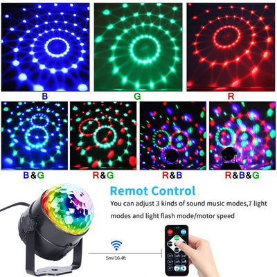 Sound Activated Rotating Disco Ball DJ Party Lights 3W 3 LED -Laser Lights -Rave Mates