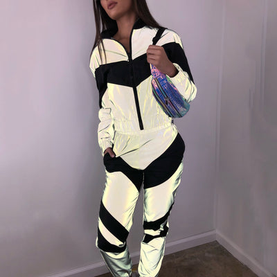 Women Reflective Tracksuits 2 Piece Set -Women's Rave Outfits -Rave Mates