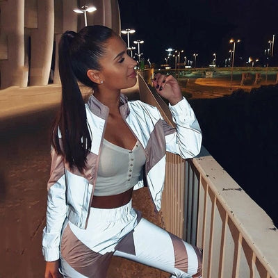 Women Reflective Tracksuits 2 Piece Set -Women's Rave Outfits -Rave Mates